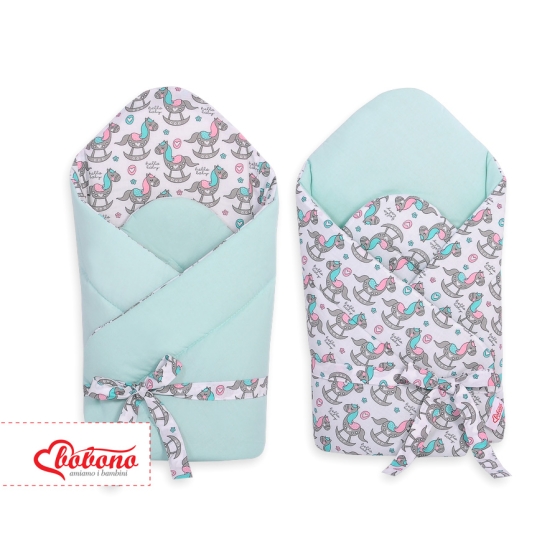 Babynest Newborn Wrap Blanket with stiffening with bow - rocking horses