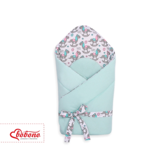 Babynest Newborn Wrap Blanket with stiffening with bow - rocking horses