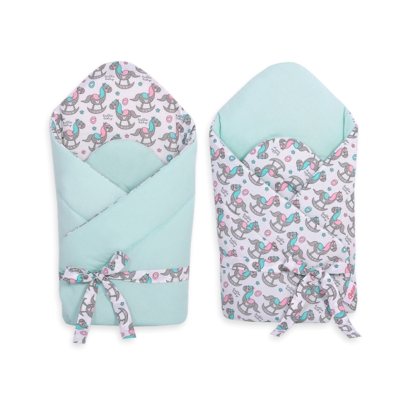Babynest Newborn Wrap Blanket with stiffening with bow - rocking horses