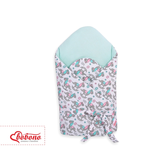 Babynest Newborn Wrap Blanket with stiffening with bow - rocking horses