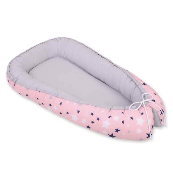 Babynest- pink-navy blue stars/gray
