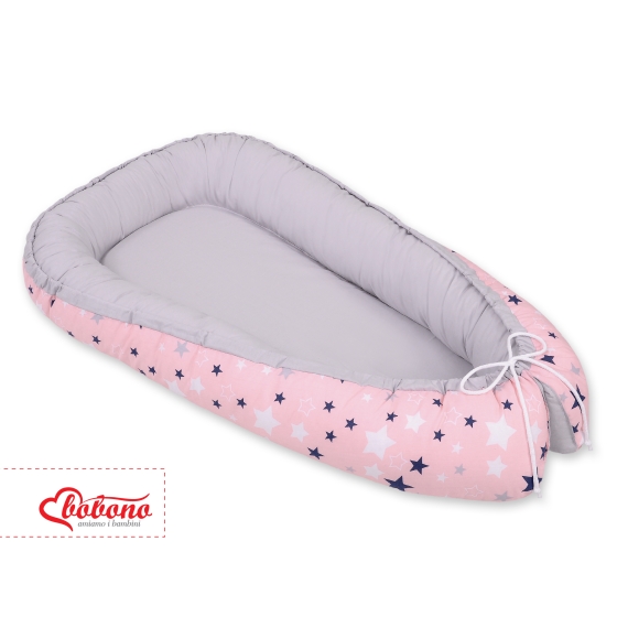 Babynest- pink-navy blue stars/gray