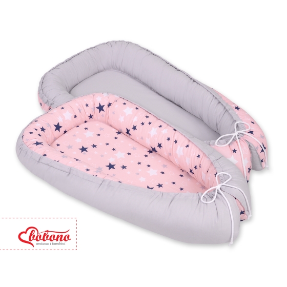 Babynest- pink-navy blue stars/gray