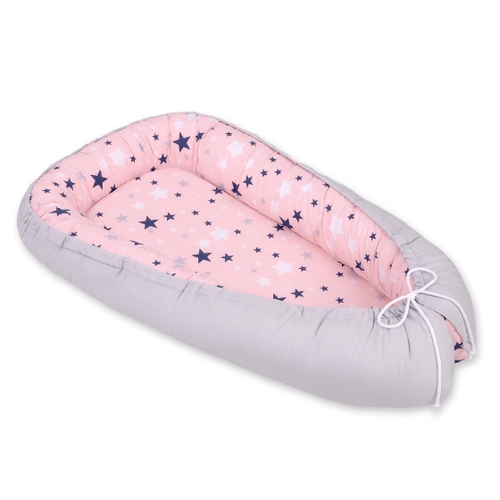 Babynest- pink-navy blue stars/gray