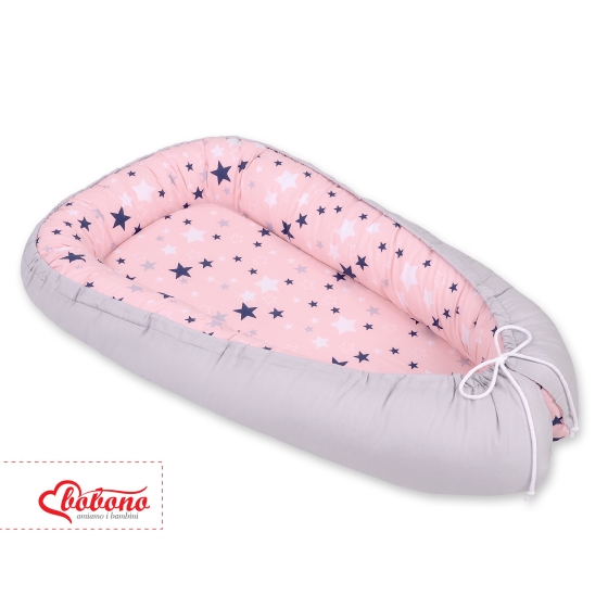 Babynest- pink-navy blue stars/gray