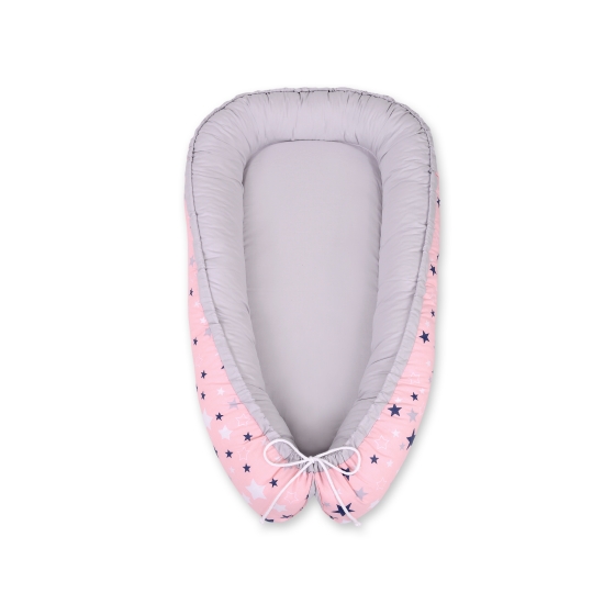 Babynest- pink-navy blue stars/gray