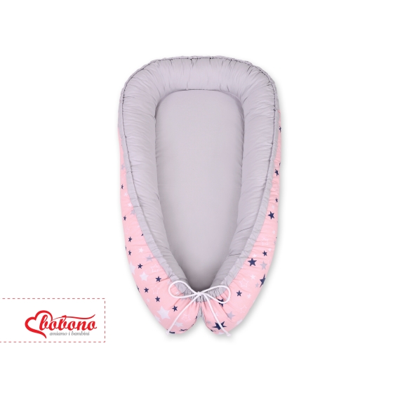 Babynest- pink-navy blue stars/gray