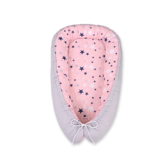 Babynest- pink-navy blue stars/gray