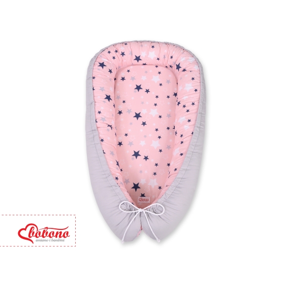 Babynest- pink-navy blue stars/gray