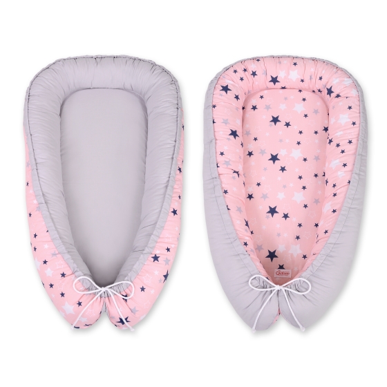 Babynest- pink-navy blue stars/gray