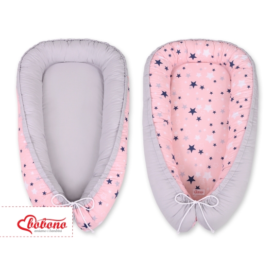Babynest- pink-navy blue stars/gray