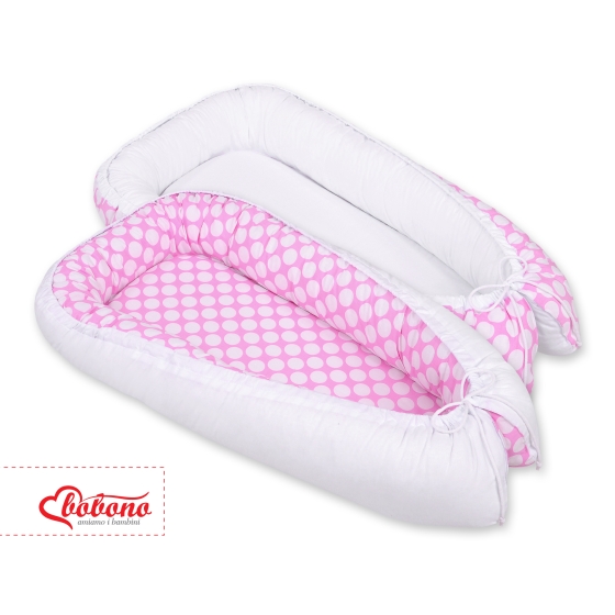 Babynest- pink with white dots/white
