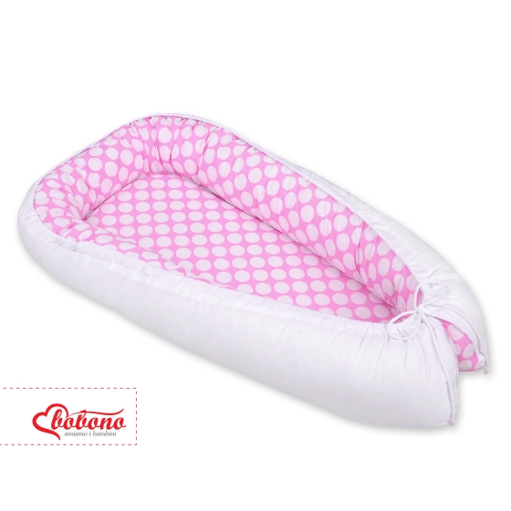 Babynest- pink with white dots/white