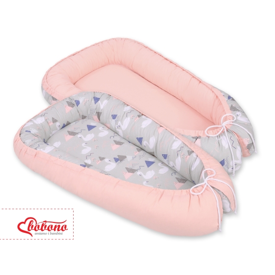 Babynest- Swans gray/powder pink