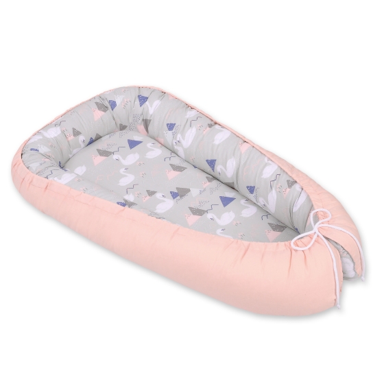 Babynest- Swans gray/powder pink