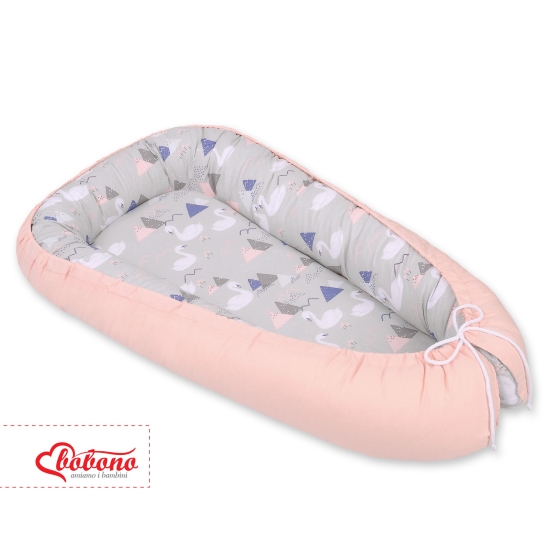 Babynest- Swans gray/powder pink