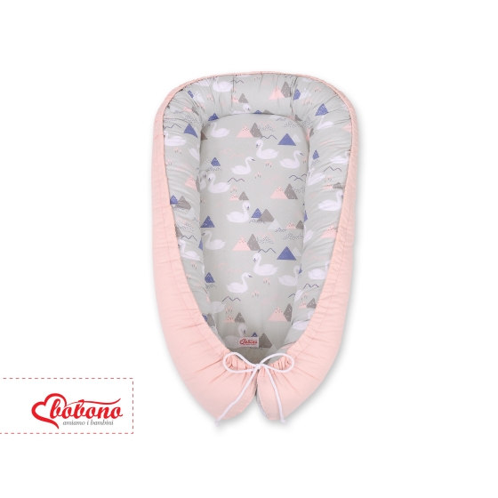 Babynest- Swans gray/powder pink