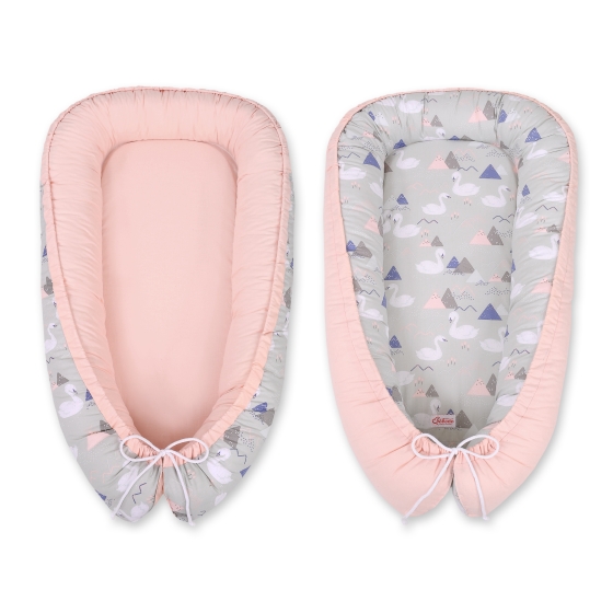 Babynest- Swans gray/powder pink
