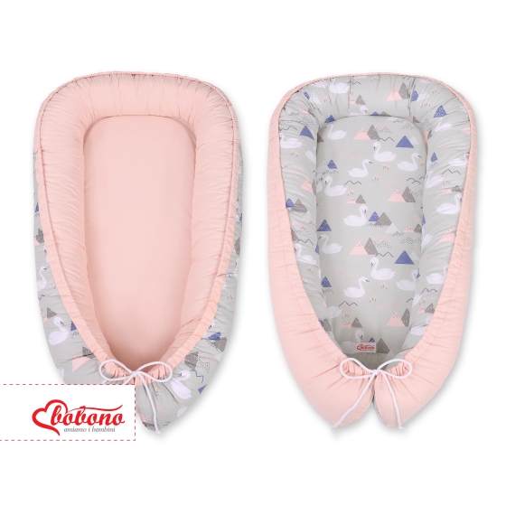 Babynest- Swans gray/powder pink