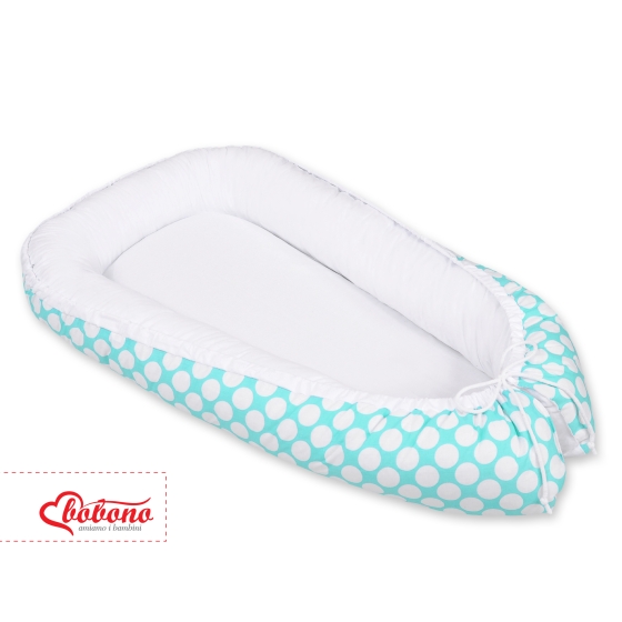 Babynest- turquoise with white dots/white