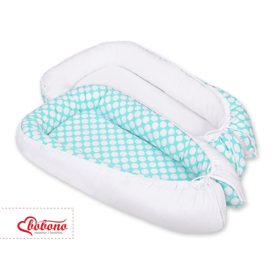 Babynest- turquoise with white dots/white