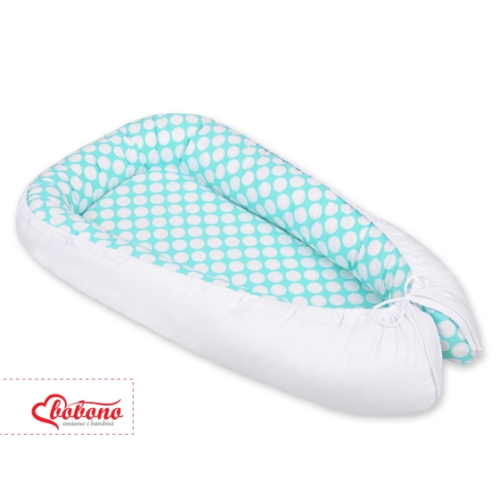Babynest- turquoise with white dots/white