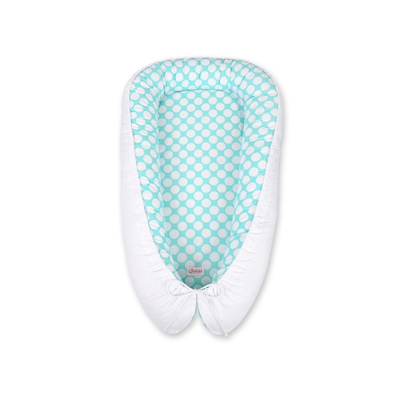Babynest- turquoise with white dots/white