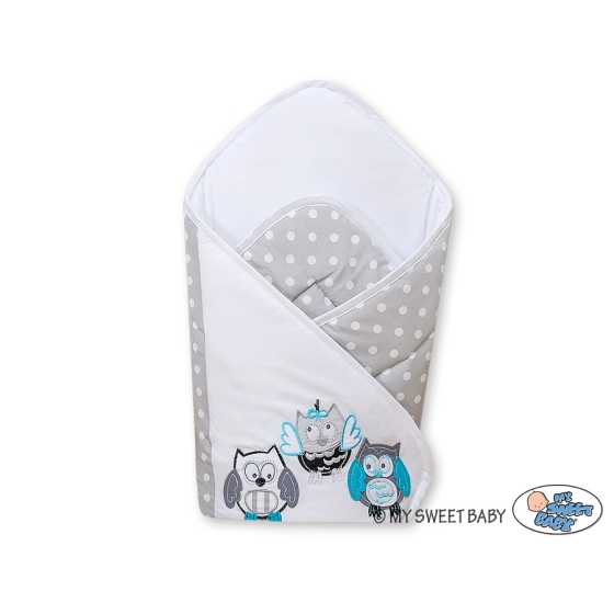 Babynest with stiffenig- Owls Gray-turquoise