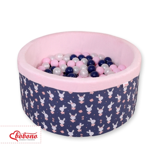 Ball-pit minky with balls 200pcs - blue rabbits