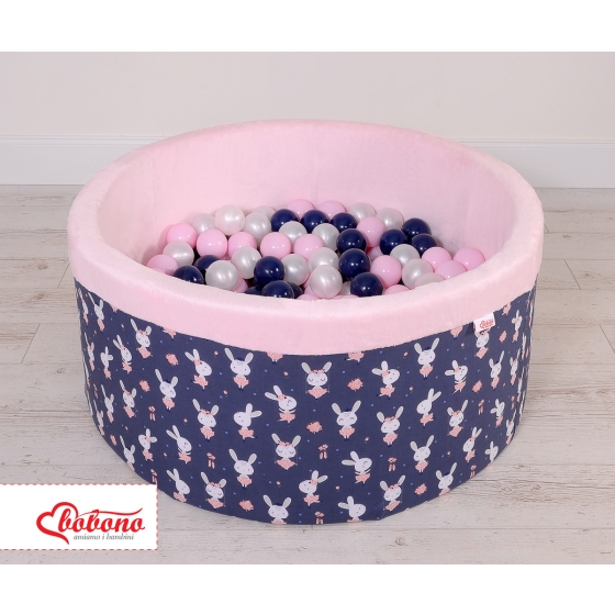 Ball-pit minky with balls 200pcs - blue rabbits