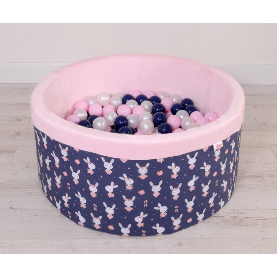 Ball-pit minky with balls 200pcs - blue rabbits