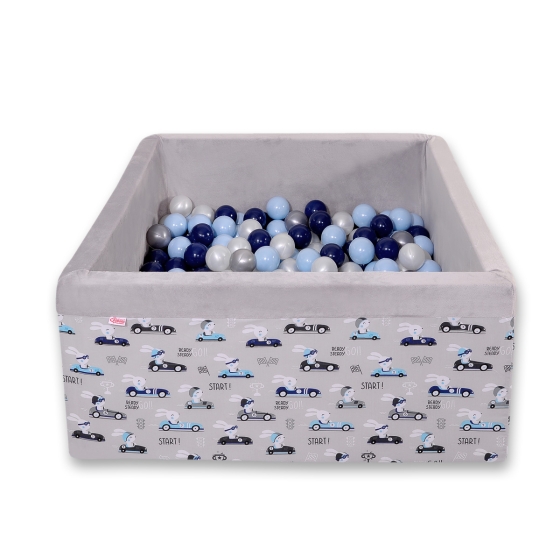 Ball-pit minky with balls 200pcs - gray rabbits