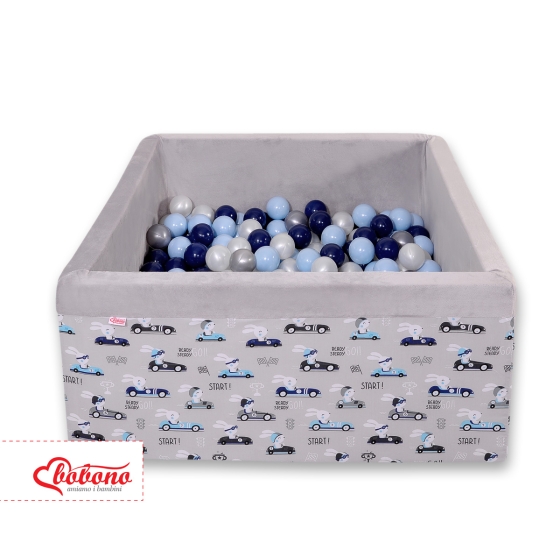 Ball-pit minky with balls 200pcs - gray rabbits