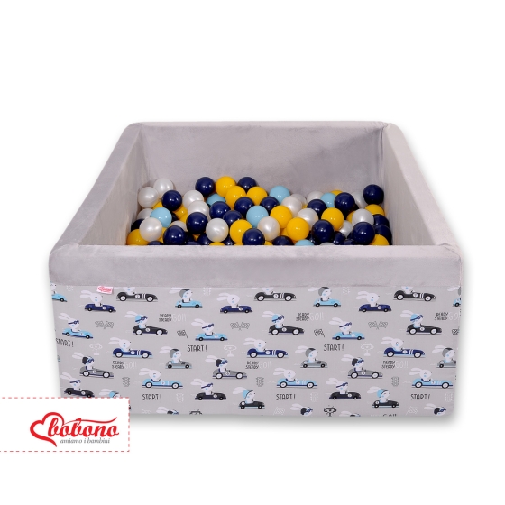 Ball-pit minky with balls 200pcs - gray rabbits