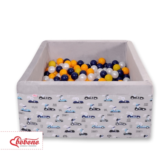 Ball-pit minky with balls 200pcs - gray rabbits