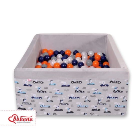 Ball-pit minky with balls 200pcs - gray rabbits