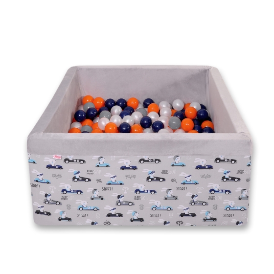 Ball-pit minky with balls 200pcs - gray rabbits