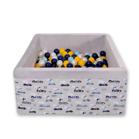 Ball-pit minky with balls 200pcs - gray rabbits