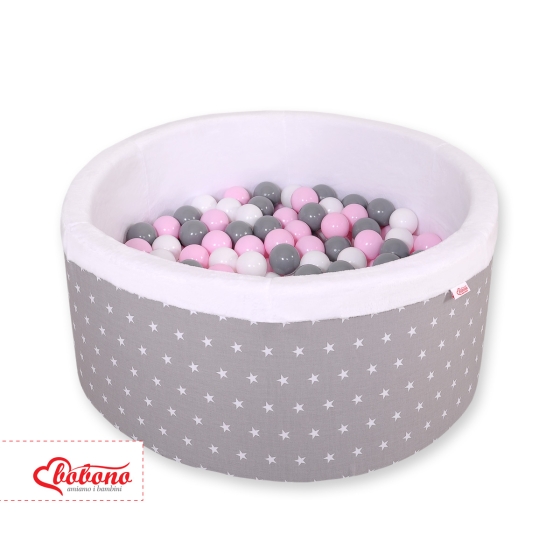 Ball-pit minky with balls 200pcs- gray stars