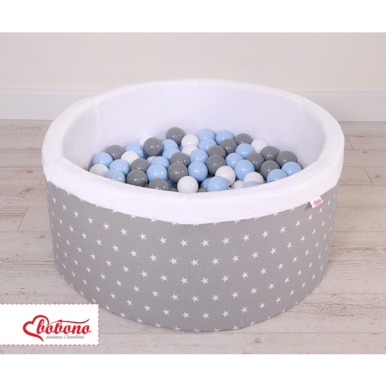 Ball-pit minky with balls 200pcs- gray stars