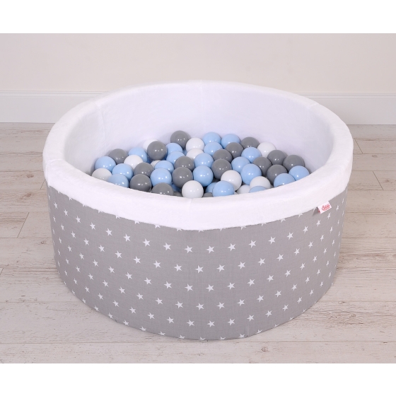 Ball-pit minky with balls 200pcs- gray stars
