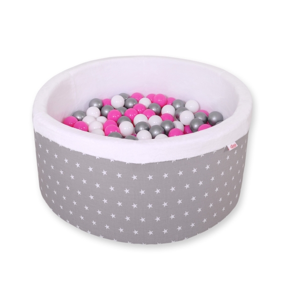 Ball-pit minky with balls 200pcs- gray stars