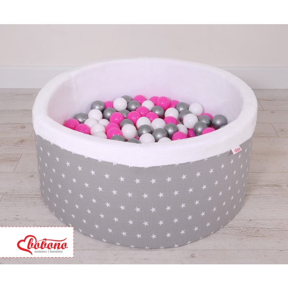 Ball-pit minky with balls 200pcs- gray stars