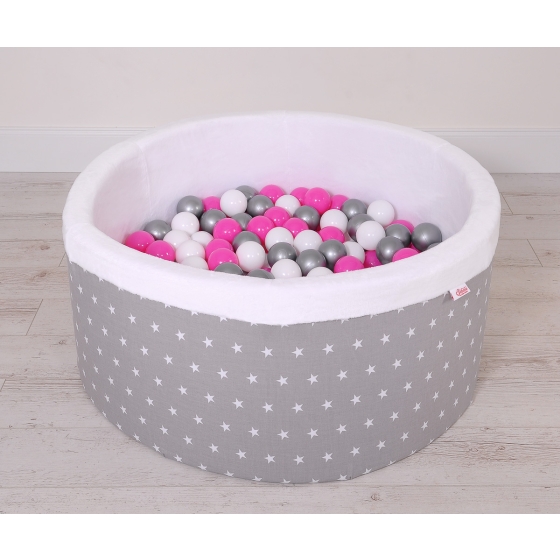 Ball-pit minky with balls 200pcs- gray stars