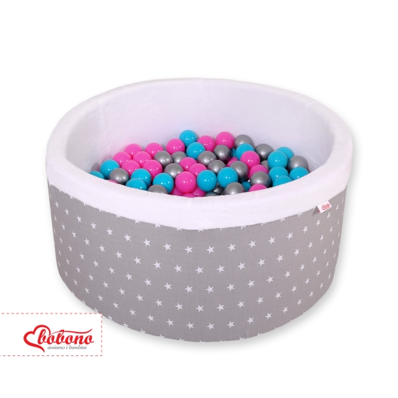 Ball-pit minky with balls 200pcs- gray stars