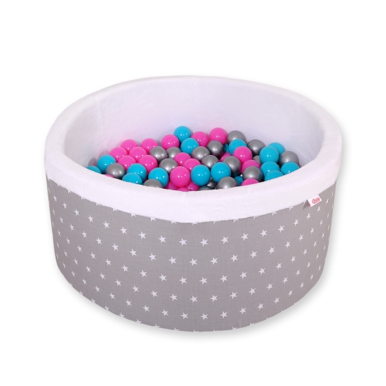 Ball-pit minky with balls 200pcs- gray stars