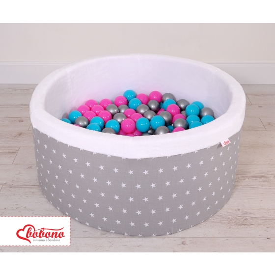 Ball-pit minky with balls 200pcs- gray stars