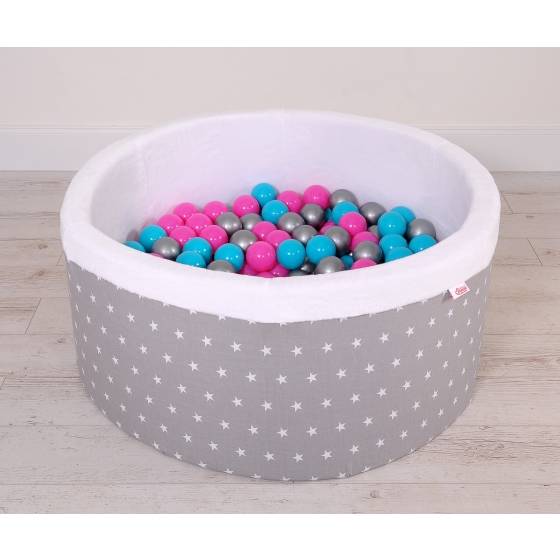 Ball-pit minky with balls 200pcs- gray stars