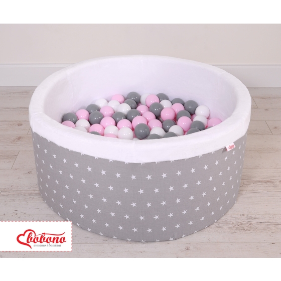 Ball-pit minky with balls 200pcs- gray stars