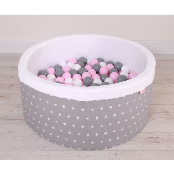 Ball-pit minky with balls 200pcs- gray stars